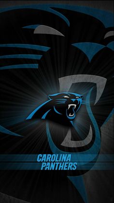 the carolina panther logo on a black background with blue and white lines in the center