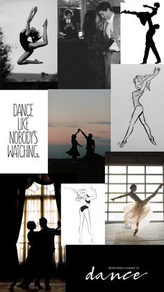 dance like nobody's watching collage with black and white images in the background