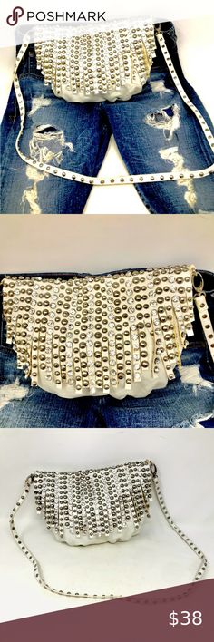 White Studded Purse Rhinestones and Silver Studded Bag Be Friendly, European Aesthetic, White Studs, Studded Purse, Vegan Handbags, Studded Bag, Closet White, White Bag, A Bag