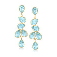 Ross-Simons - 20.00 ct. t.w. Sky Blue Topaz Drop Earrings in 18kt Gold Over Sterling. Celebrate in style at that upcoming occasion. 20.00 ct. t.w. sky blue topaz pears tumble downward in these chic and sophisticated drop earrings crafted in 18kt yellow gold over sterling silver. Hanging length is 2 1/8". Post/clutch, sky blue topaz drop earrings. Blue Earrings Wedding, Sky Blue Topaz Ring, European Wedding, Topaz Color, Blue Topaz Earrings, Onyx Bracelet, Natural Gold, Sky Blue Topaz, Sterling Jewelry