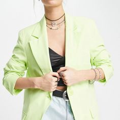 Nwt Oversized Blazer In Lime - Never Worn! Trendy Green Blazer For Day Out, Trendy Green Spring Blazer, Trendy Summer Green Blazer, Summer Trendy Green Blazer, Oversized Spring Blazer For Day Out, Trendy Oversized Green Blazer, Trendy Green Relaxed Fit Blazer, Spring Green Blazer, Bershka Jacket