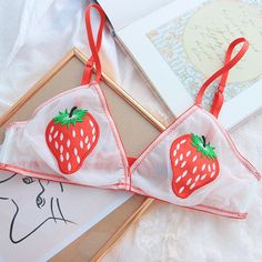 Fashion Strawberry Bra PN2812 Strawberry Bra, Penny Crafts, Women Lunch Bag, Cute Coats, Craft Studio, Steel Ring, Custom Items, Outfits For Teens, String Bikinis