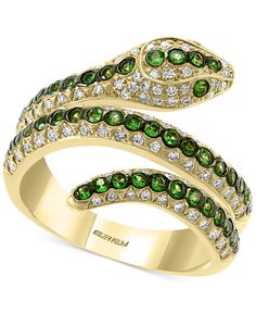 Dangerously chic. Up the wow factor with the gorgeous sparkle of this tsavorite and diamond snake coil ring from Effy Luxury Diamond Snake Ring For Formal Occasions, Luxury Gemstone Snake Ring For Anniversary, Luxury Gold Snake Ring With Diamond Accents, Luxury Gemstone Snake Ring For Formal Occasions, Luxury Formal Gemstone Snake Ring, Gold Snake Jewelry, Expensive Diamond Rings, Coil Ring, Snake Jewelry