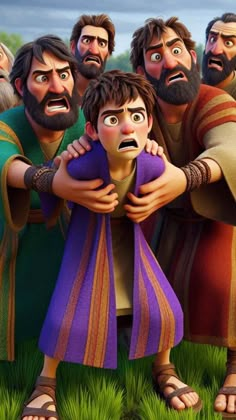 the bible movie poster with jesus and other characters standing in front of him, holding his arms