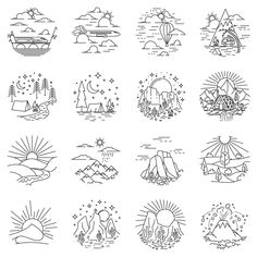 hand drawn camping and travel icon set