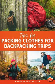 backpackers and their dogs with the title tips for packing clothes for backpacking trips