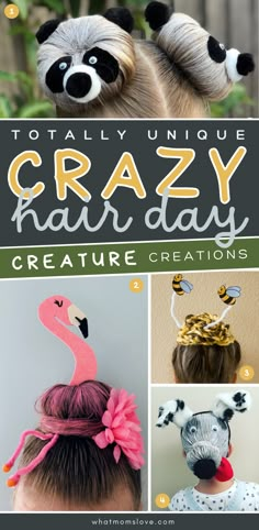 Easy Last Minute Hairstyles, Last Minute Hairstyles, Crazy Hair Day Ideas, Spirit Day, Wacky Hair Day, Girl Hair Dos, Wacky Hair Days, Crazy Hair Day, Crazy Hats