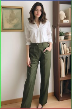 Olive Green Pants Outfit, Green Pants Outfit, Elegance Dress, Mom Hair, Luxury Photography, Olive Green Pants, Office Outfits Women, Business Casual Outfits For Work, Everyday Fashion Outfits