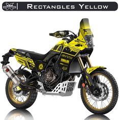 a yellow and black motorcycle is shown on a white background with the words raid line