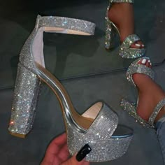 Sexy Ankle Strap High Heels Rhinestones Sandals sold by KoKo Fashion on Storenvy Shoes Heels Prom, Chunky Heel Platform Sandals, Sequin Sandals, Summer High Heels, Heels Prom, Cute Shoes Heels, Prom Heels, Ankle Strap High Heels, Rhinestone Sandals