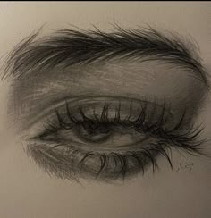 a drawing of an eye with long lashes