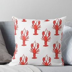 red lobsters on white background throw pillow