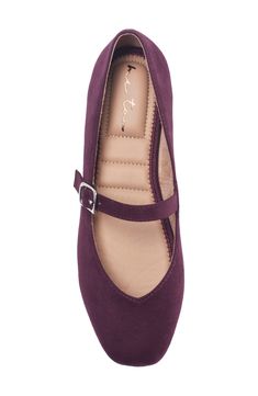 Ground your style in the effortless elegance of a square-toe ballet flat finished with a buckled mary jane strap and cushy memory foam footbed. Memory foam cushioning Synthetic upper and lining/rubber sole Imported Mary Jane Flats Outfit, Mary Janes Flats, Japanese Eggplant, Japanese Shoes, Womens Mary Jane Flats, Raspberry Tart, Purple Flats, Outfit Inso, Flats Outfit