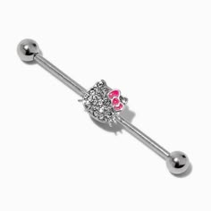 Hello Kitty® Crystal Face 14G Industrial Bar, Hello Kitty Belly Ring, Hello Kitty Industrial Piercing, Hello Kitty Finger Tattoo, Hello Kitty Piercing, Cartlidge Earrings, Hello Kitty Crystal, Ear Piercings Industrial, Industrial Piercing Jewelry, Y2k Hello Kitty