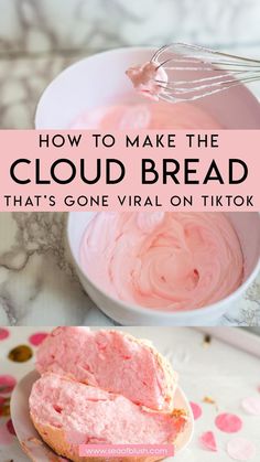 Whip up a fluffy, dreamy treat with this simple TikTok Cloud Bread recipe that requires only three ingredients. Perfect for a fun baking project, this light and airy bread is a delightful twist on traditional recipes. Whether you're a seasoned baker or a kitchen newbie, you'll love how easy it is to create this viral sensation. Enjoy a slice of cloud-like goodness that's as fun to make as it is to eat. Pink Bread Recipe, Pink Main Dishes, Pink Foods For Party Healthy, Pink Stuff Recipe, Pink Lunch Food, Pink Lunch Ideas, Pink Picnic Food, Pink Entree Food, Pink Recipes Dinners