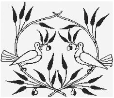 two birds sitting on top of a tree branch in the middle of a cross stitch pattern