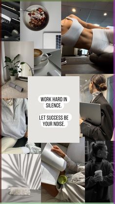 a collage of photos with the words work hard in science let success be your noise