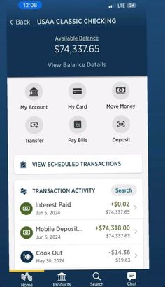 an iphone screen showing the balance and payment options for various bank accounts, including credit cards