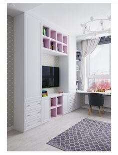 a living room filled with furniture and a flat screen tv on top of a book shelf