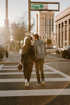 Couples photoshoot in downtown Tampa. They are wearing a leather black jacket, jeans and sneakers for a casual relaxed look with a touch of vintage. Couples City Photography, Engagement Photos Jeans, Need Aesthetic, Cool Aesthetic Wallpaper, Casual Couple Photos, Downtown Engagement Photos