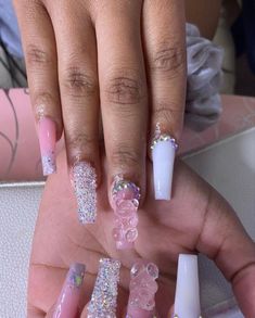 Diy Nails Easy, Bears Nails, Cute Acrylic Nail Designs, Short Square Acrylic Nails