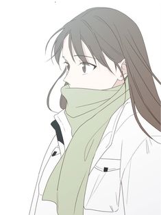 an anime character with long hair wearing a scarf