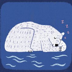 a drawing of a polar bear floating in the water with his head on its back