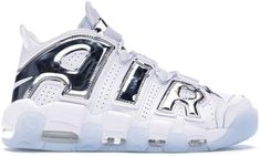 Nike More Uptempo Chrome White (W) Nike Air Uptempo, Pretty Sneakers, Nike Air More Uptempo, Nike Air More, Nike Boots, Chrome White, Pretty Shoes Sneakers, White Chrome, All Nike Shoes