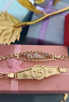 "Special for you. We offer free shipping with the purchase of 35 dollars or more! with First Class Mail (Not Priority Mail) 14k Gold Plated MIS XV Bracelet - Pulcera \"Mis XV\" Oro Laminado - Gift for \"15 Years\" - Regalo para tus Quince Type: Bracelets, Bangles Plating: Gold Plated Gender: Women's Material: alloy Size: 7.25 inches approx. *ABOUT US* \"Ashley Accesorios\" is an online retailer based in Lacey, Wa. Our goal is to provide the BEST QUALITY items at AFFORDABLE PRICE to our customers Quince Jewelry Necklaces, Xv Bracelets, Gold Necklace For Quince, Quince Bracelets Gold, 15 Bracelet Quinceanera, Quinceanera Necklace Gold, Quince Bracelets, Quince Necklace Gold, Green Quinceanera