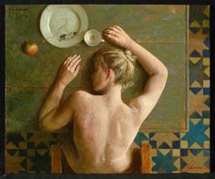 a painting of a naked man sitting in front of a plate