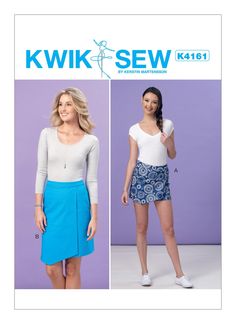 "K4161 MISSES OVERLAY SKORT AND SKIRT, SIZES XS-XL, NEW UNCUT KWIK SEW PATTERN Bust 31 1/2\" Thru 45\" Wasit 22 1/2\" Thru 37\" Skort A and fitted straight skirt B have front and back darts, front overlay and back zipper through self-faced shaped waistband. Suggested Fabrics: Cotton Blends, Linen, Denim, Crepe, Twill S-M-L-XL-XL The envelope has light shelf wear due to storage. SHIPPING: Shipping charges will apply to the first pattern purchased. Any additional patterns purchased on the same inv Womens Skirt Pattern, Kwik Sew Patterns, Sew Patterns, Skirt Sewing, Kwik Sew, Patterns Sewing, Skirt Patterns Sewing, Pattern Brands, Vogue Patterns