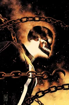 an image of a man in chains with a skull on his face