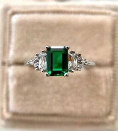 ad eBay - Find many great new & used options and get the best deals for 3CT Emerald Cut Lab Created Emerald & Diamond Wedding Ring 14k White Gold Plated at the best online prices at eBay! Free shipping for many products! Pear Emerald Wedding Ring, Emerald Engagement Ring Green, Vintage Emerald Engagement Ring, Birthstone Promise Rings, Emerald Ring Vintage, Silver Cleaning, Emerald Wedding Rings, Wedding Ring Sizes, Colored Engagement Rings