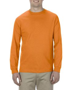 Adult 6.0 oz., 100% Cotton Long-Sleeve T-Shirt - ORANGE - L | Alstyle Adult 6.0 oz. Cotton Long-Sleeve T-Shirt in Orange Size Large Orange Long Sleeve Shirt, Orange Long Sleeve, Cotton Set, Cotton Tank Top, Wholesale Clothing, Classic Shirt, American Apparel, Cotton Shorts, Long Sleeve T Shirt