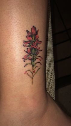 Indian Paintbrush Flower ankle tattoo, Indian Paintbrush Tattoo, Muse Tattoo, Skiing Tattoo, Paintbrush Tattoo, Cowboy Tattoo, Meat Art, Anniversary Tattoo, Cowgirl Tattoos, Cowboy Tattoos