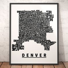 a black and white poster with the word denver written in many different languages on it