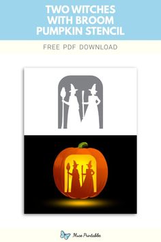 two witches with brooms and pumpkin stencil on the cover of an ebook