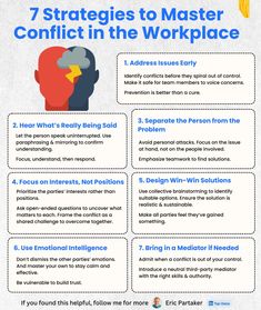 the 7 stages to master conflict in the workplace info sheet, with an image of a person's head