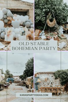 an old table bohemian party with balloons