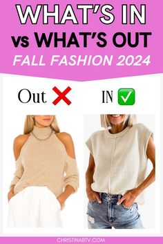 Check out our blog post on the top Fall 2024 fashion trends: what's in vs what's out! Dive into the key Fall 2024 Fashion Trends that will dominate the season. Discover the latest styles and must-have pieces for Fall 2024 Fashion. Get inspired by Women's Fall outfit ideas that reflect the current trends. Update your wardrobe with the best looks of the season and stay fashion-forward. 2024 Fall Outfit Trends, Fall Tops 2024, 2024 Fall Style, Fall Styles 2024, Fall Fashion Inspo 2024, 2024 Fall Fashion Trends Women, Fall 2024 Shoes Trends Women, Fashion Outfits 2024 Trends Fall, Current Fashion Trends 2024