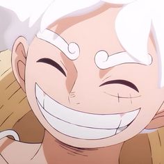 an anime character with white hair smiling