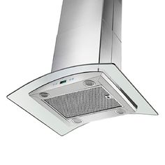 a stainless steel range hood with an exhaust fan on the front and back side,