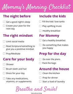 a pink checklist with the words mommy's morning checklist