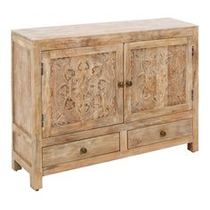 Burdett Whitewash Carved Wood Storage Cabinet - World Market Farmhouse Mediterranean, Decorating A Small Living Room, Bathroom Vanity And Sink, French Country Buffet, Cozy Chalet, Farmhouse Basement, Montana Western, Western Office, Wood Accent Cabinet