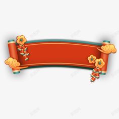 an orange ribbon with flowers and ribbons around it, on a white background stock photo