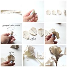 instructions to make a paper rose with flowers and leaves for the bride's bouquet