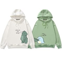 two sweatshirts with an elephant on the front and one in the back, both wearing green