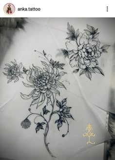 two drawings of flowers on paper next to each other