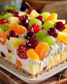 there is a dessert with fruit on it