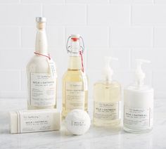 U.S. Apothecary Milk & Oatmeal Ultimate Spa Set | Pottery Barn Body Lotion Packaging, Milk Oatmeal, Sweet Milk, Massage Lotion, Spa Set, Spa Gifts Set, Bath Salt, Milk Bath, Relaxing Bath